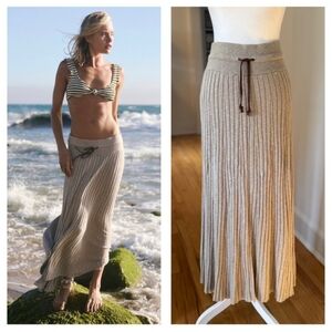 Free People Cream Pleated Maxi Skirt Resort Wear